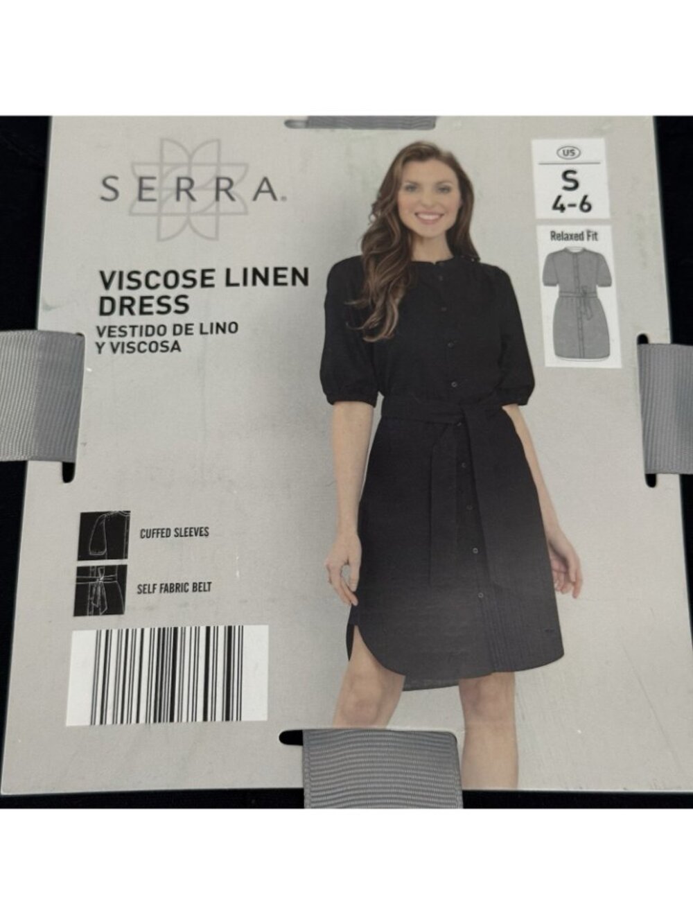Serra Black Linen Blend Shirt Dress S 4-6 Puff Sleeve Belted NWT - Picture 2 of 11